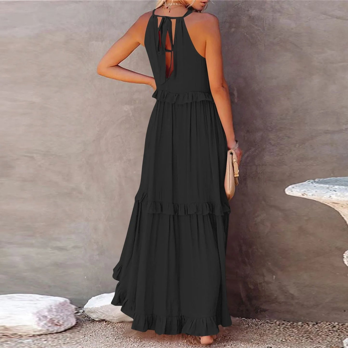 Spring Dress For Women Sexy Solid Strap Dress Pocket Loose Backless Big Swing Dresses Holiday Dresses For Women Wedding Guest