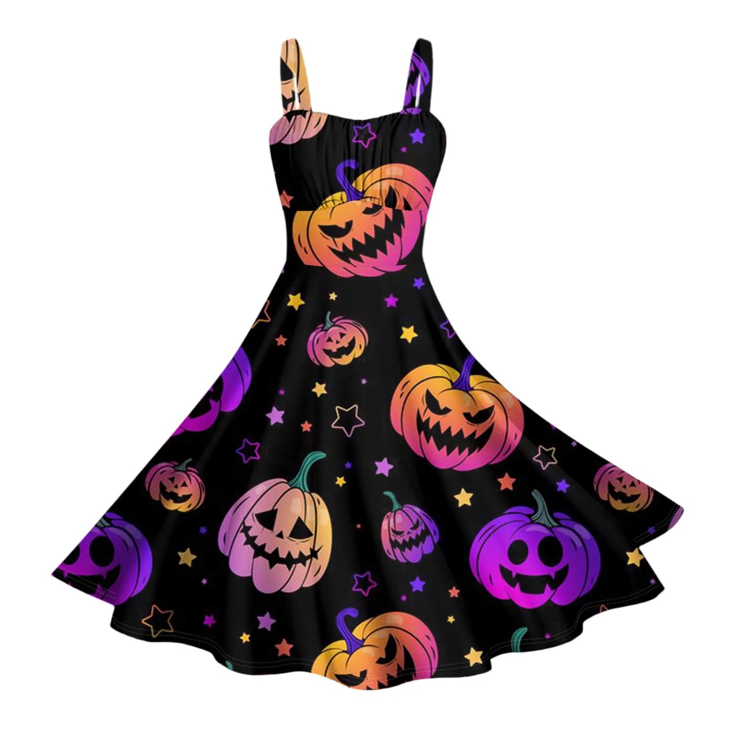 Women'S Vintage Sleeveless Pleated Patchwork Cute A-Line Hem Halloween Printed Dresses Elegant Dresses For Women Vestido Feminin