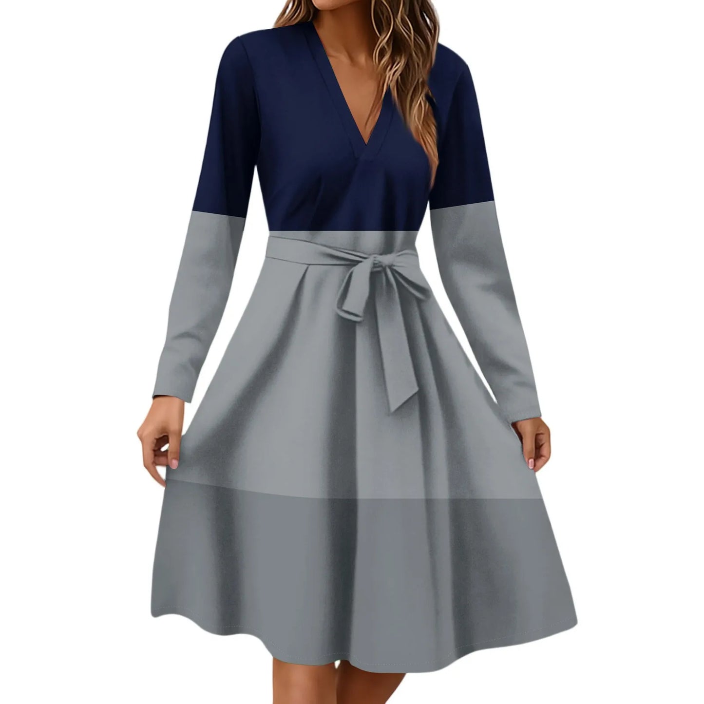 Women'S Fashion Casual V-Neck Long Sleeve Waist Floral Print Midi Dress Vestidos Para Mujer Female Dress Y2k Traf Roupas Feminin