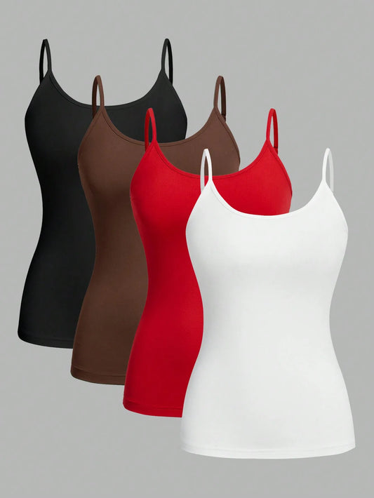 4 pcs Women Solid Color  Camisoles Vest Women Tank Tops Female Summer Sexy Strap Basic Tops Sleeveless Camisole T-shirt