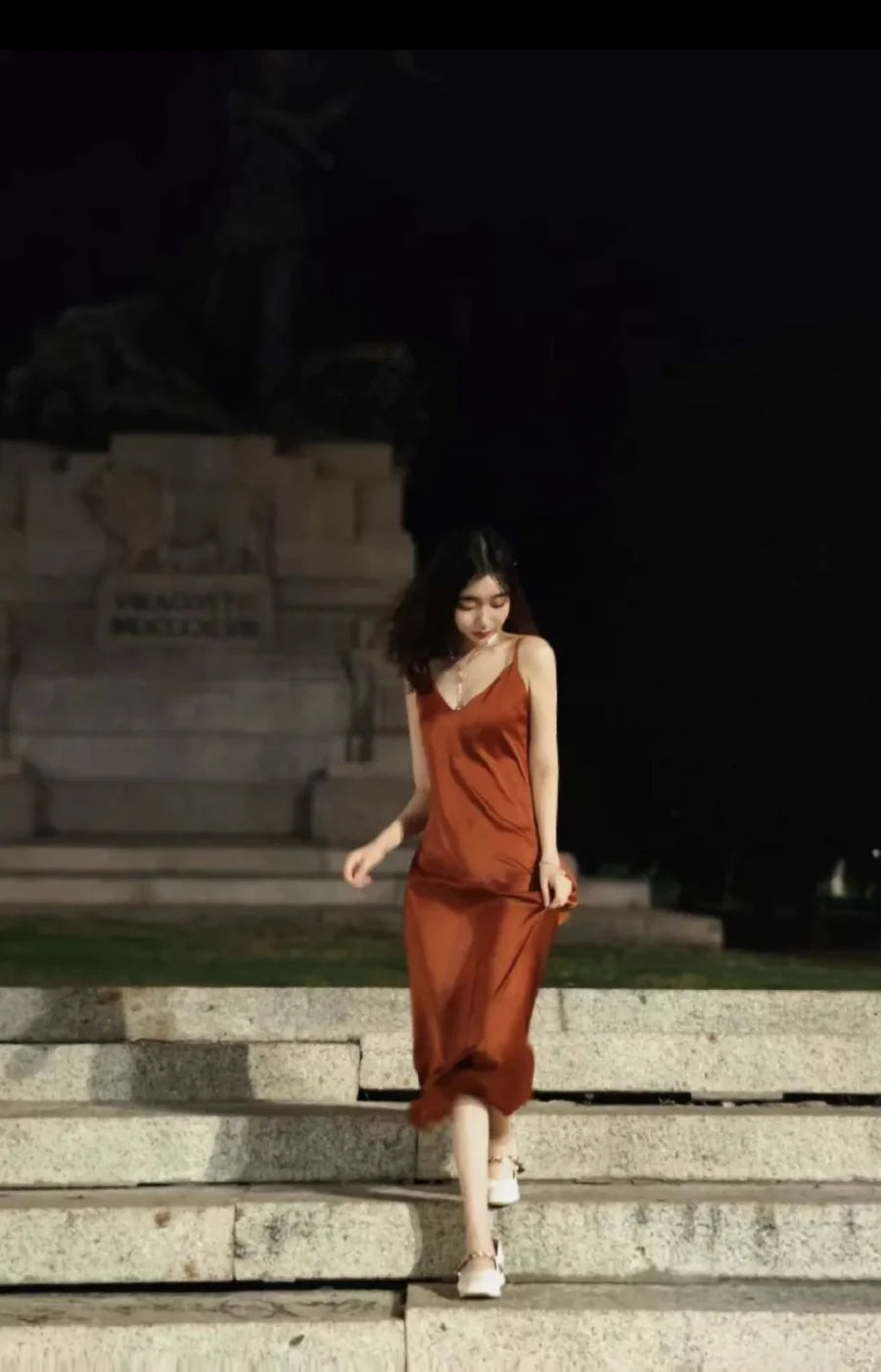 2025 Spring New TRAF Elegant women's fashion silk satin texture MIDI dress sexy backless party slip dress