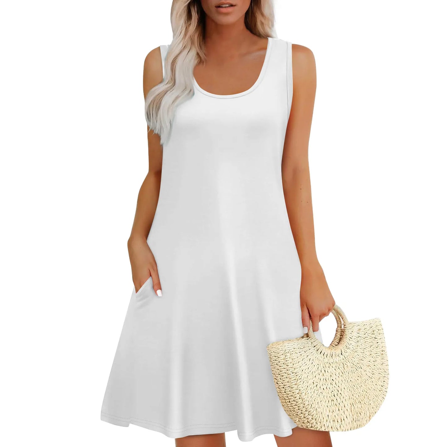 Womens Summer Dresses Loose U Neck Sleeveless Sundresses Dress With Pockets Elegant Women'S Dresses For Party Vestidos Mujer