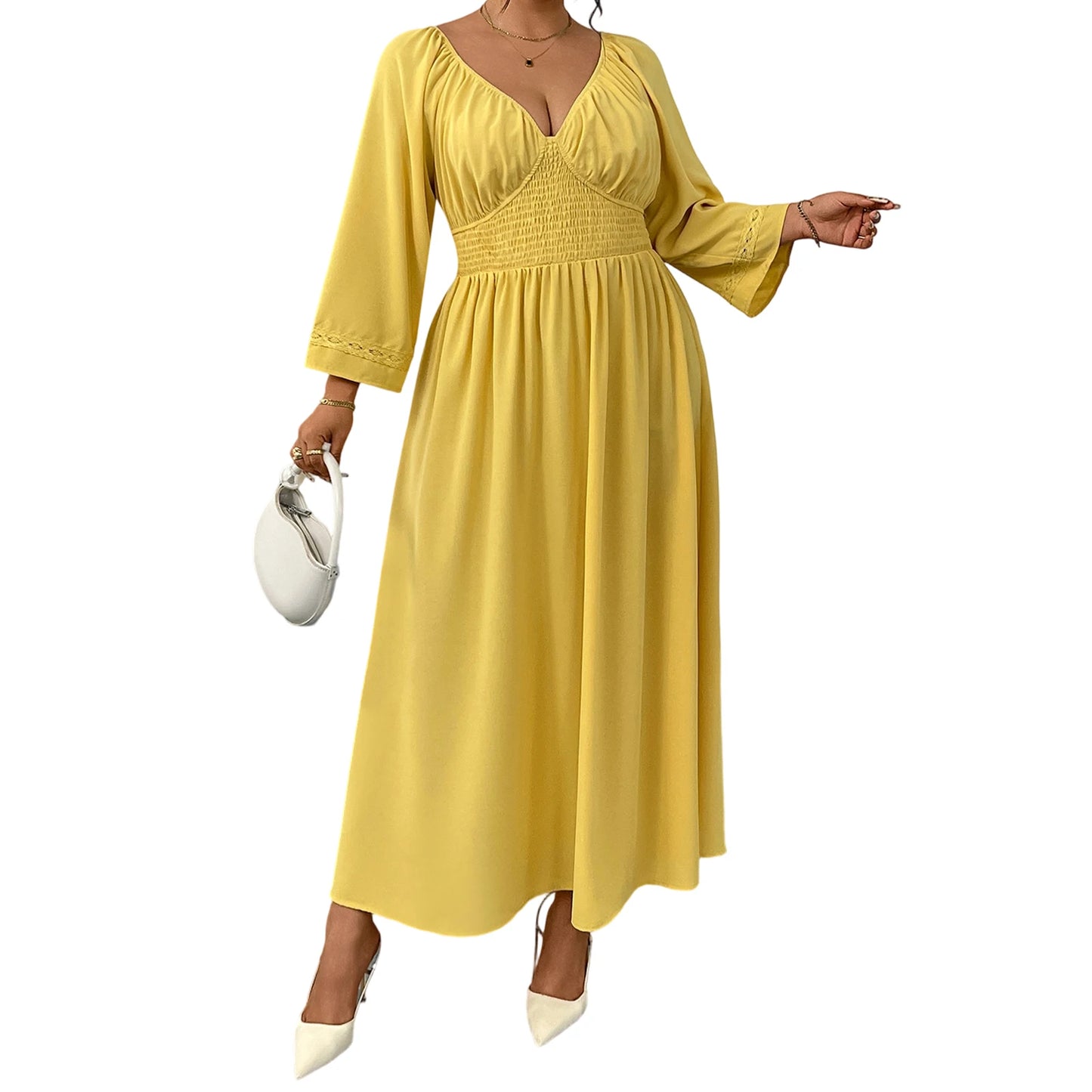 Women s Plus Size Maxi Dress with Floral Print and Ruffled Sleeves for Summer Vacation Beach Wedding Party Casual