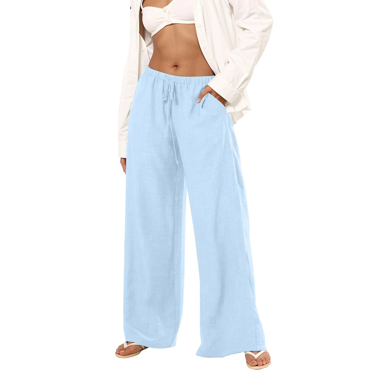 Womens Palazzo Pants Summer Casual Flowy Wide Leg Trousers Beach Travel Vacation Outfits Pantalones De Mujer Ropa De Mujer