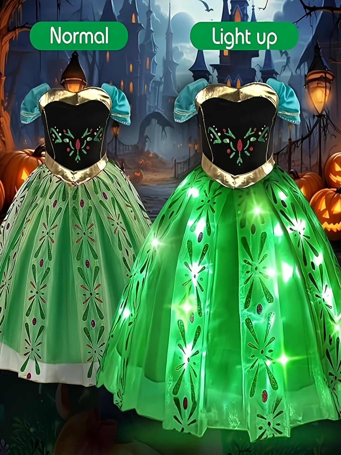 Glowing Magic Green Led Princess Dress for Girls 3-12 Years Old Suitable for Sparkling Birthday/Party Costumes, Halloween Cosplay and Holiday Gifts (Shipped from Not Included)