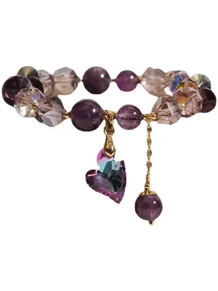 Natural Amethyst Bracelet for Women, Floral Boho Chic Crystal Beads Handmade Adjustable Student Gift, Minimalist Dainty Jewelry