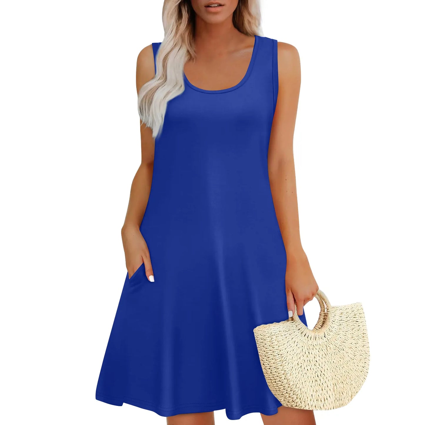 Womens Summer Dresses Loose U Neck Sleeveless Sundresses Dress With Pockets Elegant Women'S Dresses For Party Vestidos Mujer
