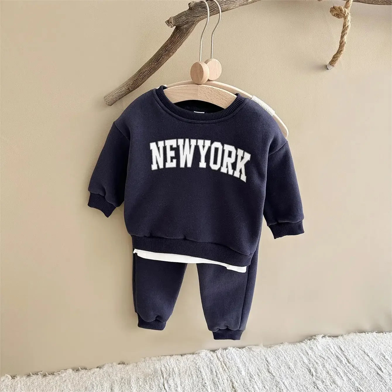 Winter Thickened Newborn Boy Girl 2PCS Plush Letter Printing Casual Suits Outfits Set Children's Clothing