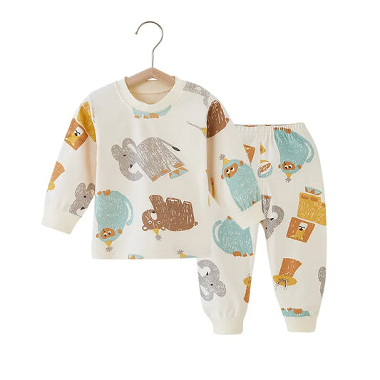 Infant Toddler Baby Thermal Underwear Set Autumn Winter Children Cartoon Printed Cotton Sleepwear Boy Girl Two Pieces Pajamas