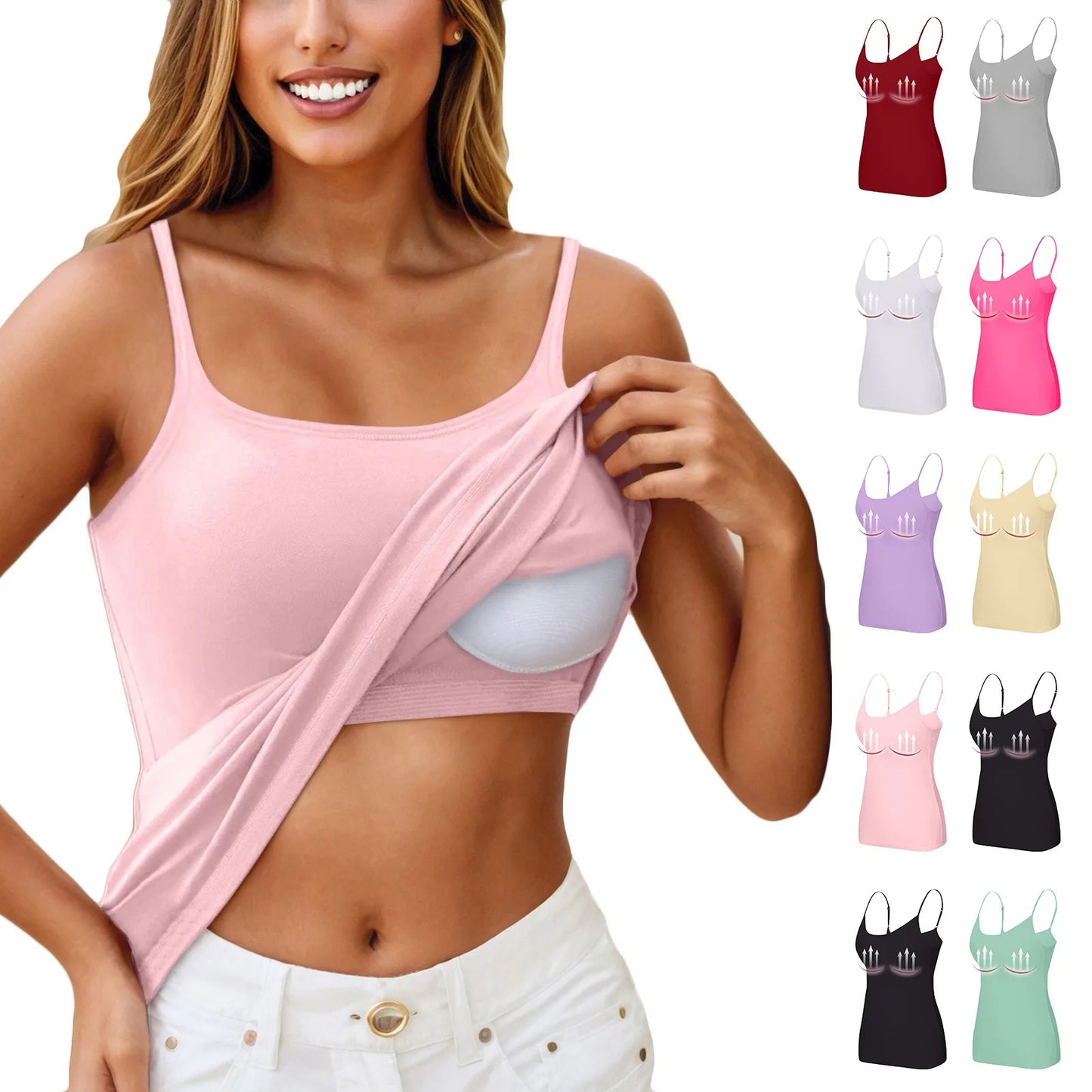New Padded Bra Tank Top Women Modal Spaghetti Solid Cami Top Vest Female Adjustable Camisole With Built In Bra Fitness Clothing