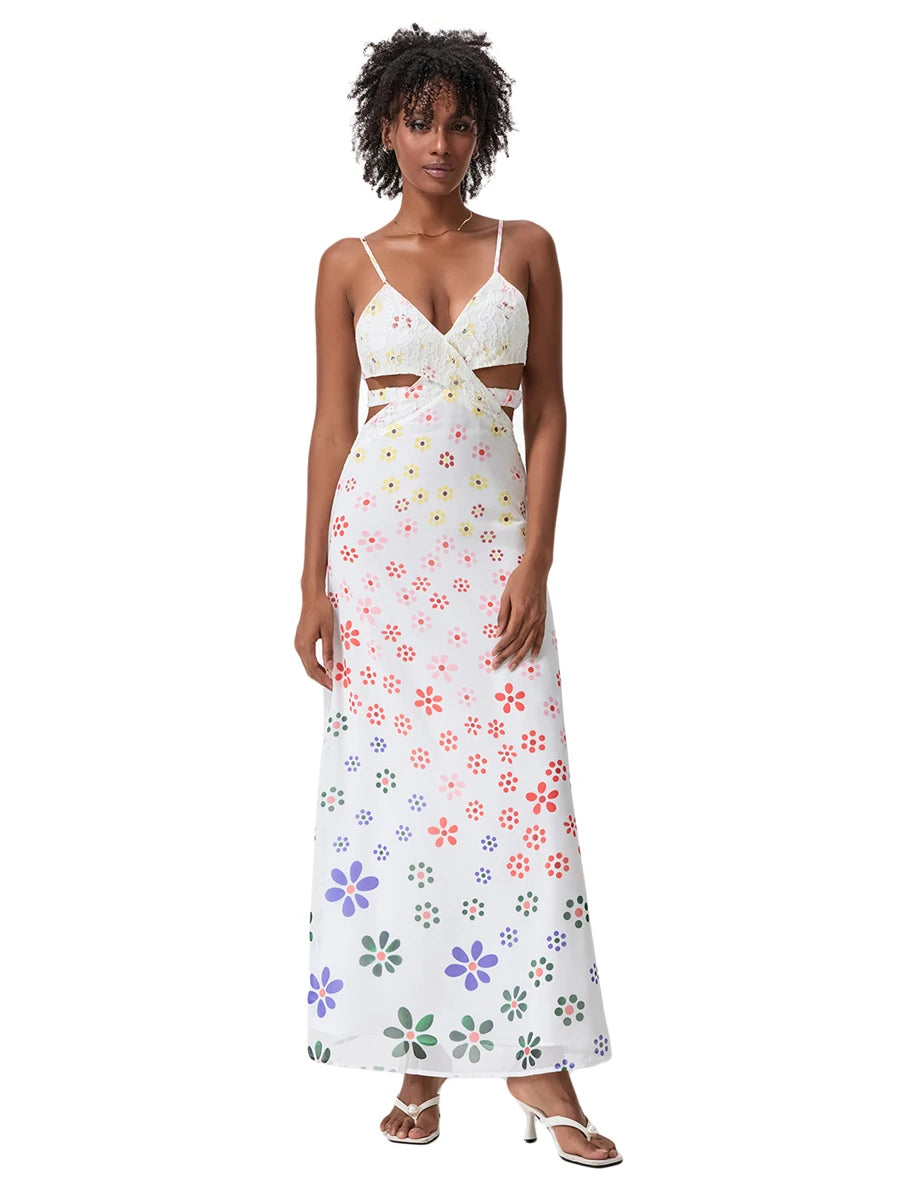 Women Slip Sleeveless Dress Summer Floral Print Tie Backless Party Dress for Vacation Cocktail Beach Streetwear