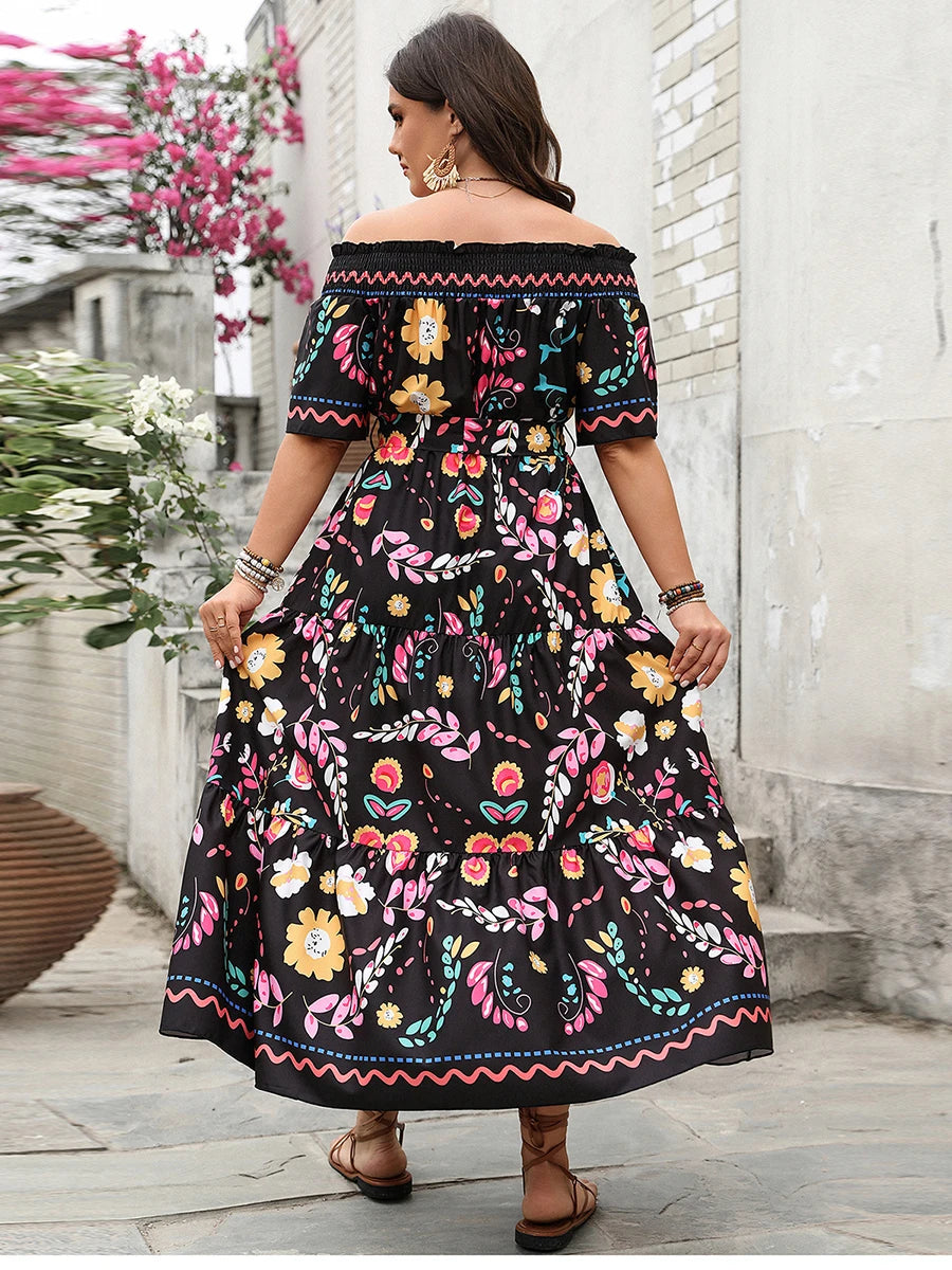 Women s Floral Print Off-Shoulder Maxi Dress Elegant Summer Swing Dress for Beach Vacation or Special Occasions