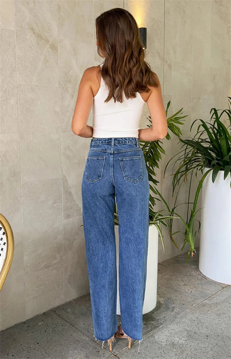 2025 Y2K Fashion Beading Vintage Denim Pants Women Loose Baggy Straight Jeans Female Casual Midi Waist Trousers Trend Streetwear