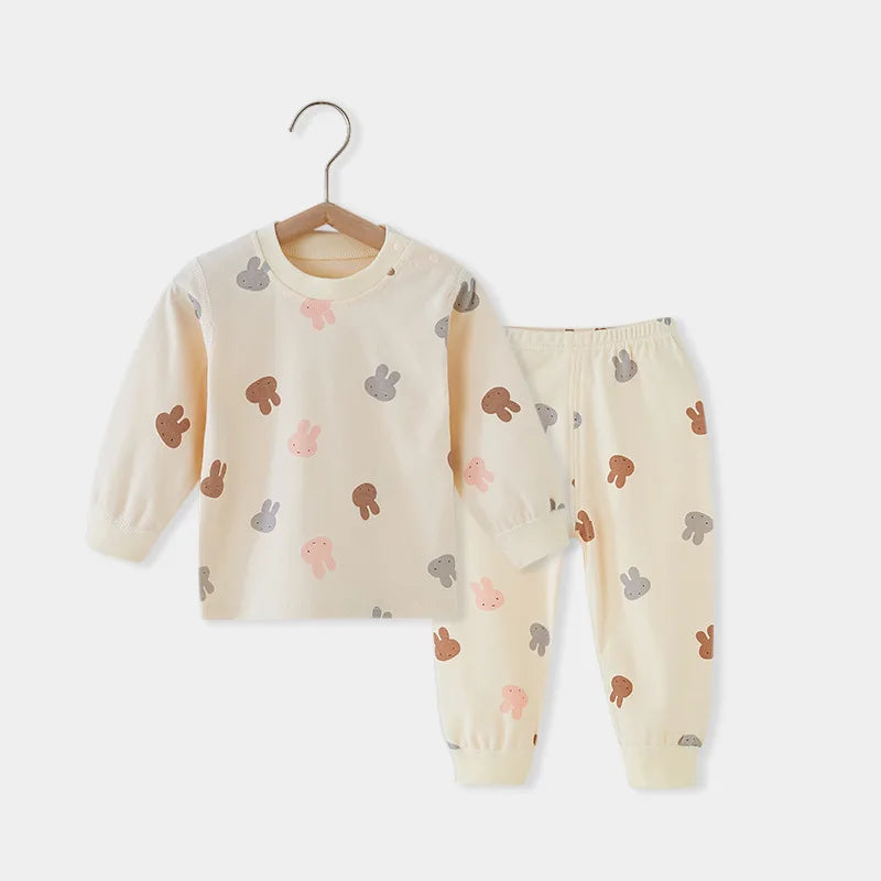 Infant Toddler Baby Thermal Underwear Set Autumn Winter Children Cartoon Printed Cotton Sleepwear Boy Girl Two Pieces Pajamas