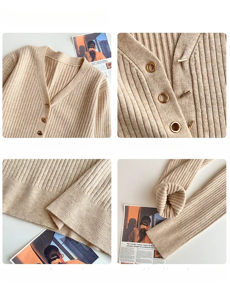 2025 Autumn Winter Women Sweaters Casual Slim Button Knitted Pullover Sweater Femme Basic Solid Jersey Tops Fashion Clothes