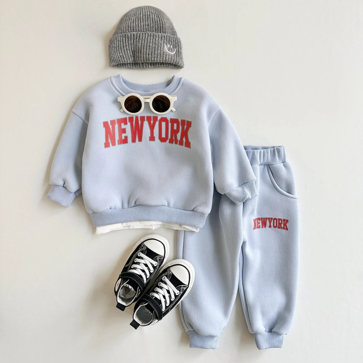 Winter Thickened Newborn Boy Girl 2PCS Plush Letter Printing Casual Suits Outfits Set Children's Clothing