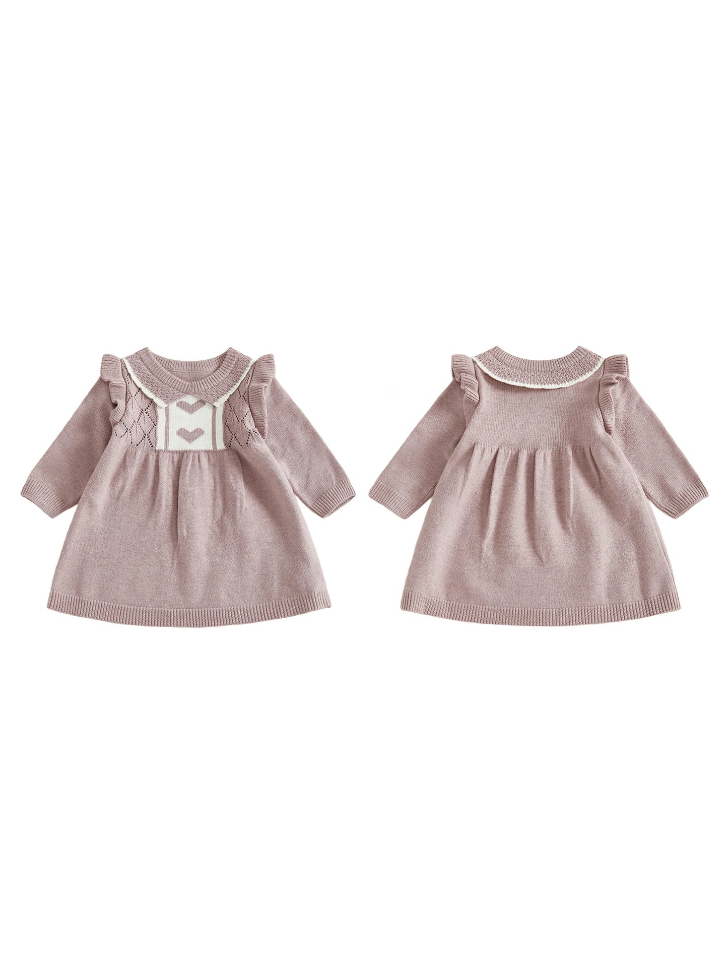 Girls Heart Print Knit Sweater Dress with Long Sleeves Round Neck and A-line Silhouette - Adorable and Stylish Option for