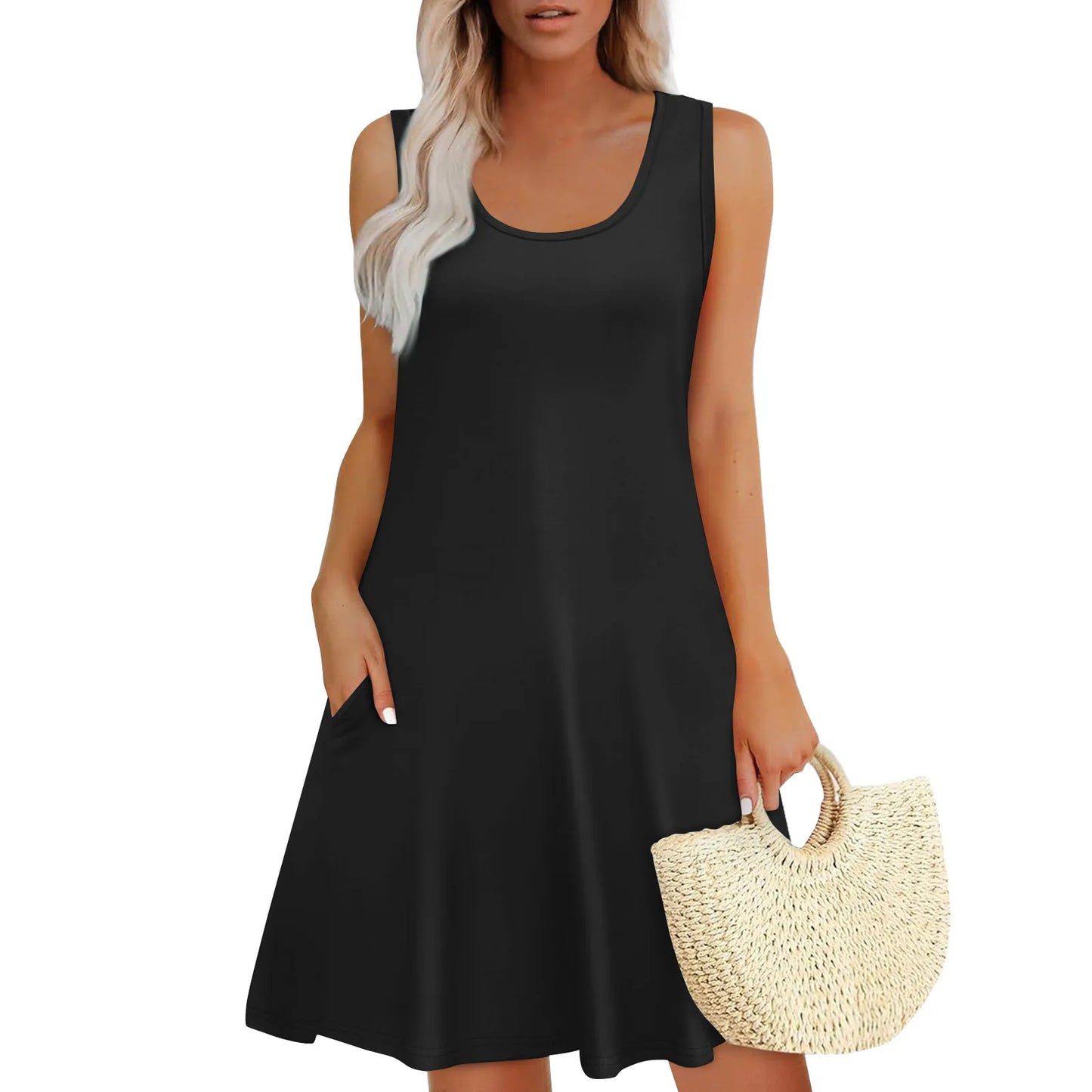 Womens Summer Dresses Loose U Neck Sleeveless Sundresses Dress With Pockets Elegant Women'S Dresses For Party Vestidos Mujer