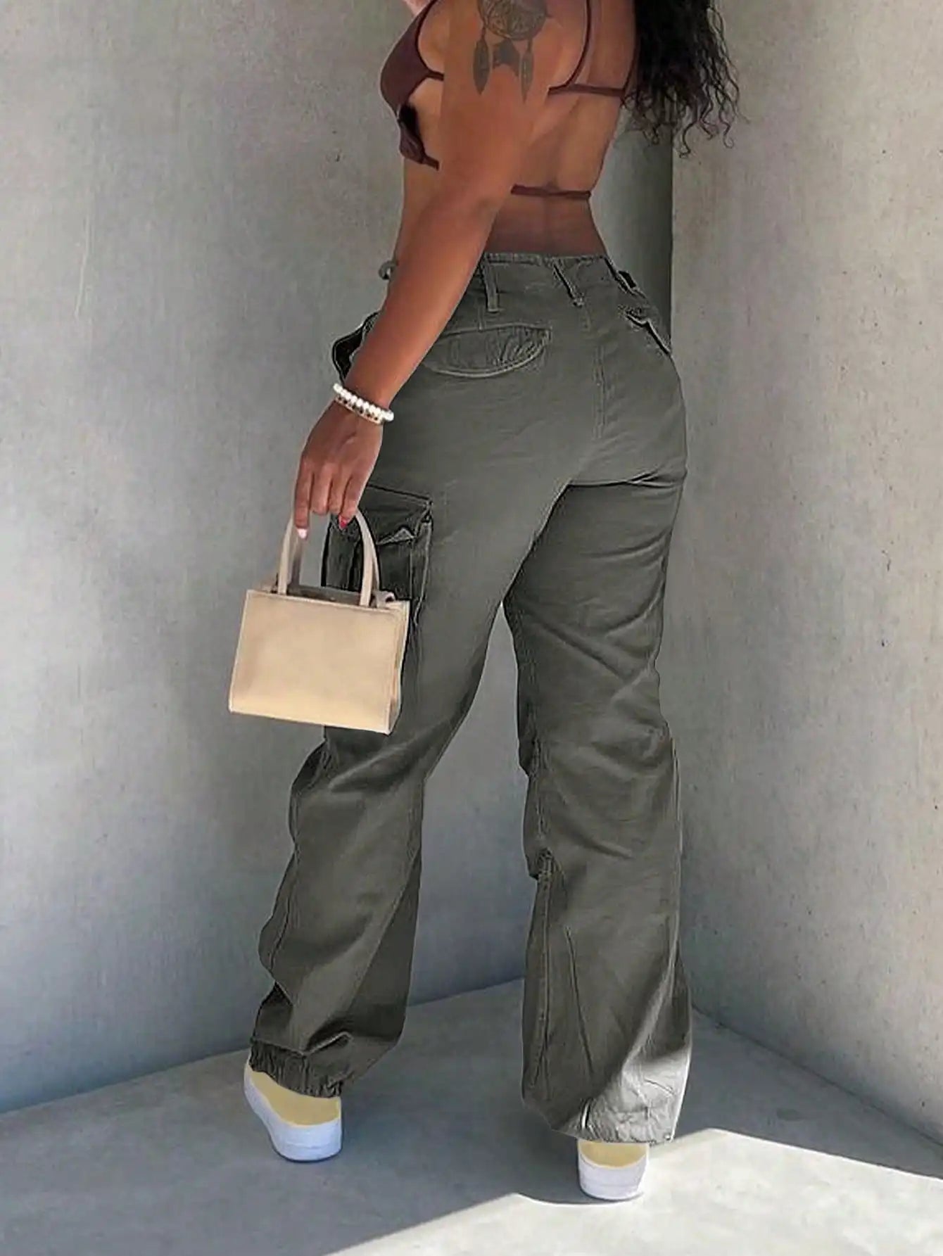 2025 New Women's Cargo Pants - Mid Rise Loose Stretch Wide Leg Y2k Streetwear, Warm Mountaineering/New Year Pants
