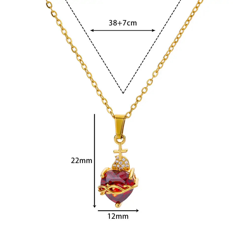 Punk Gold Color Heart Pendant Necklace for Women Stainless Steel Buckle Beaded Neck Chain Choker Y2K Jewelry Accessories