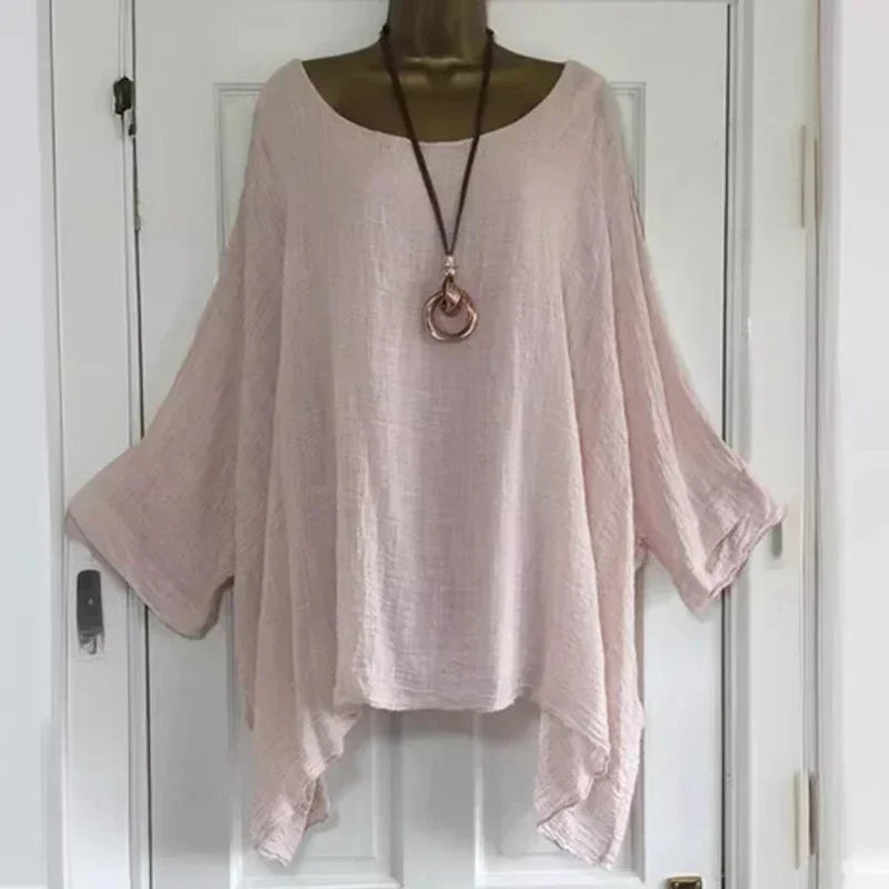 2024 Women t-shirts Plus Size 5XL T-Shirt Linen O Neck Casual Loose Shirt Summer Autumn New Solid Batwing Long Sleeve