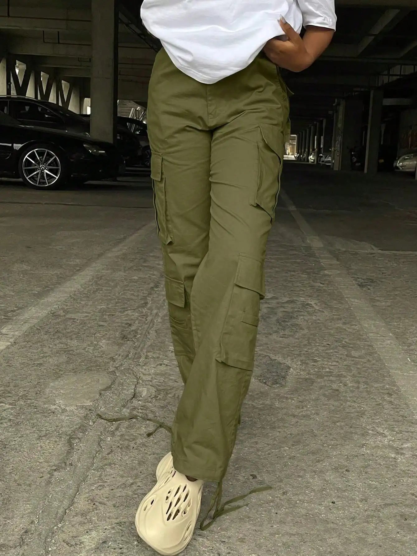 2025 New Christmas High Waist Solid Cargo Pants - Women's Loose Y2K Wide Leg Casual Pants with Pockets (Streetwear Sweatpants)