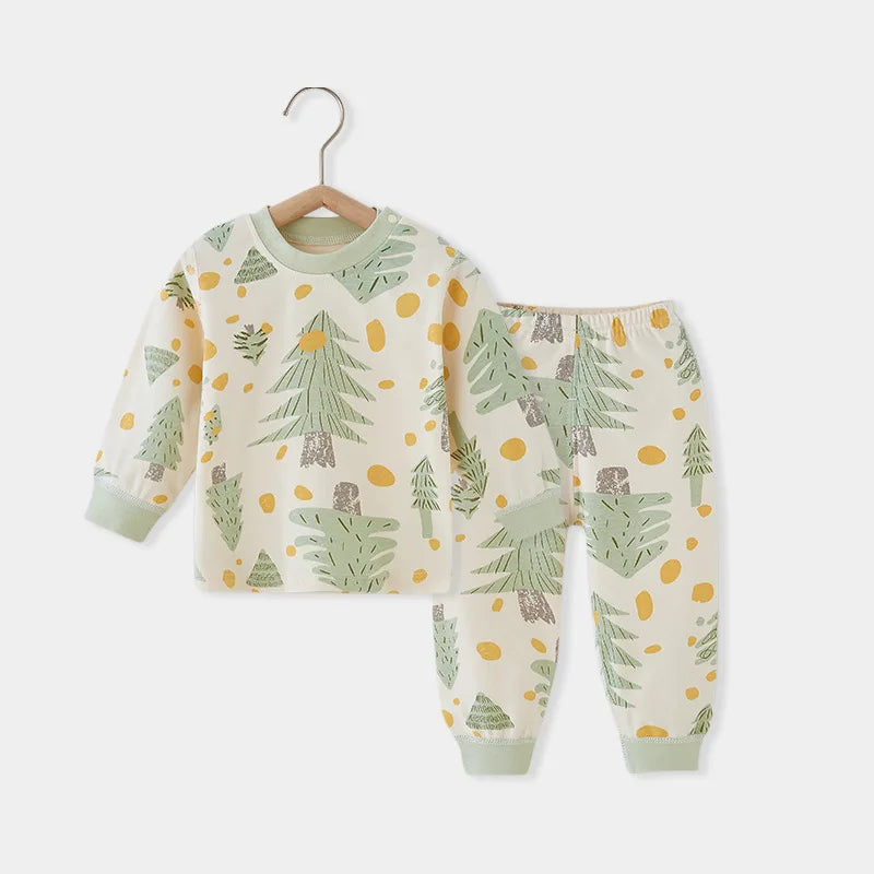 Infant Toddler Baby Thermal Underwear Set Autumn Winter Children Cartoon Printed Cotton Sleepwear Boy Girl Two Pieces Pajamas