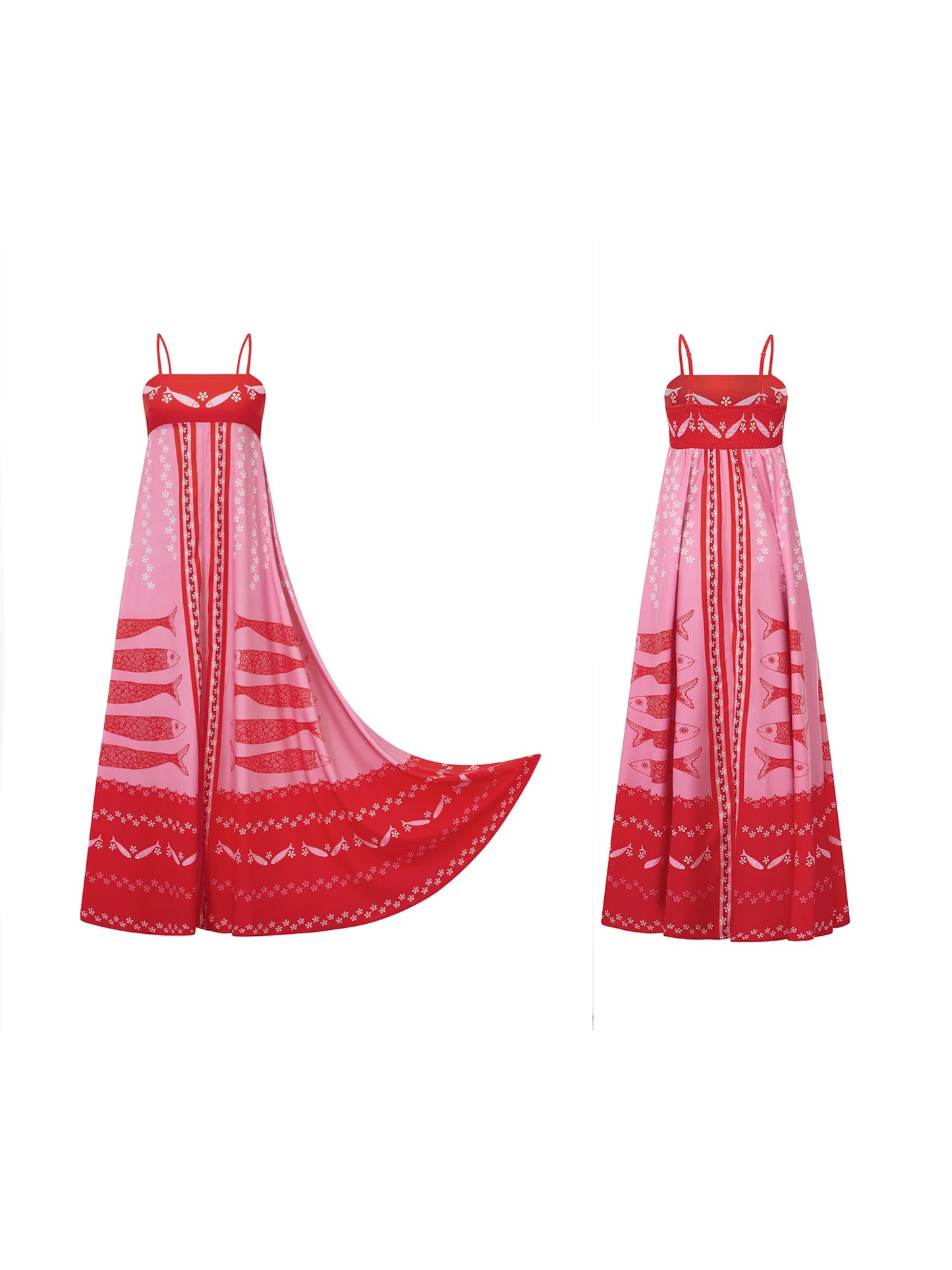 Women s Sleeveless Maxi Dress with Tropical Fish Print Spaghetti Strap Cami Dress for Summer Fashion and Casual Wear