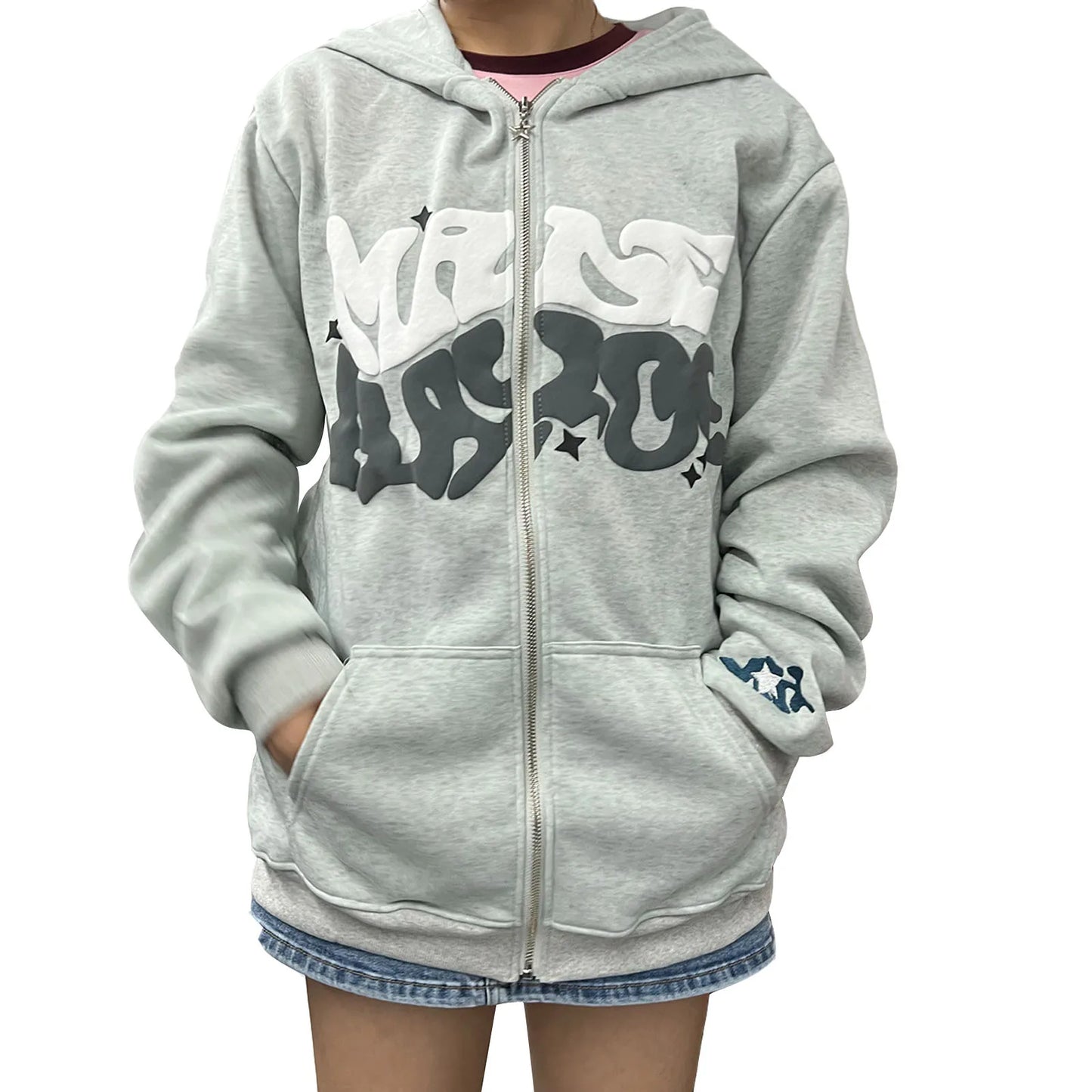 Women s Zip Up Hoodies Long Sleeve Letter Print Oversized Sweatshirts Jackets Streetwear Tops