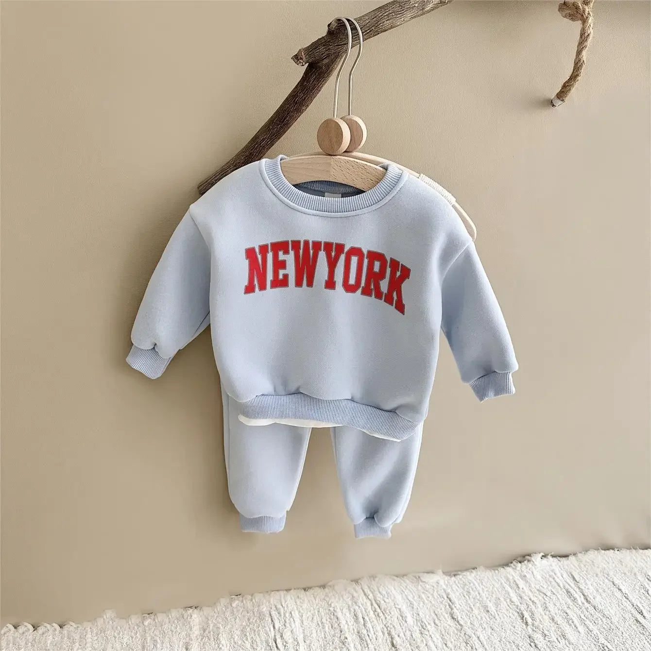 Winter Thickened Newborn Boy Girl 2PCS Plush Letter Printing Casual Suits Outfits Set Children's Clothing
