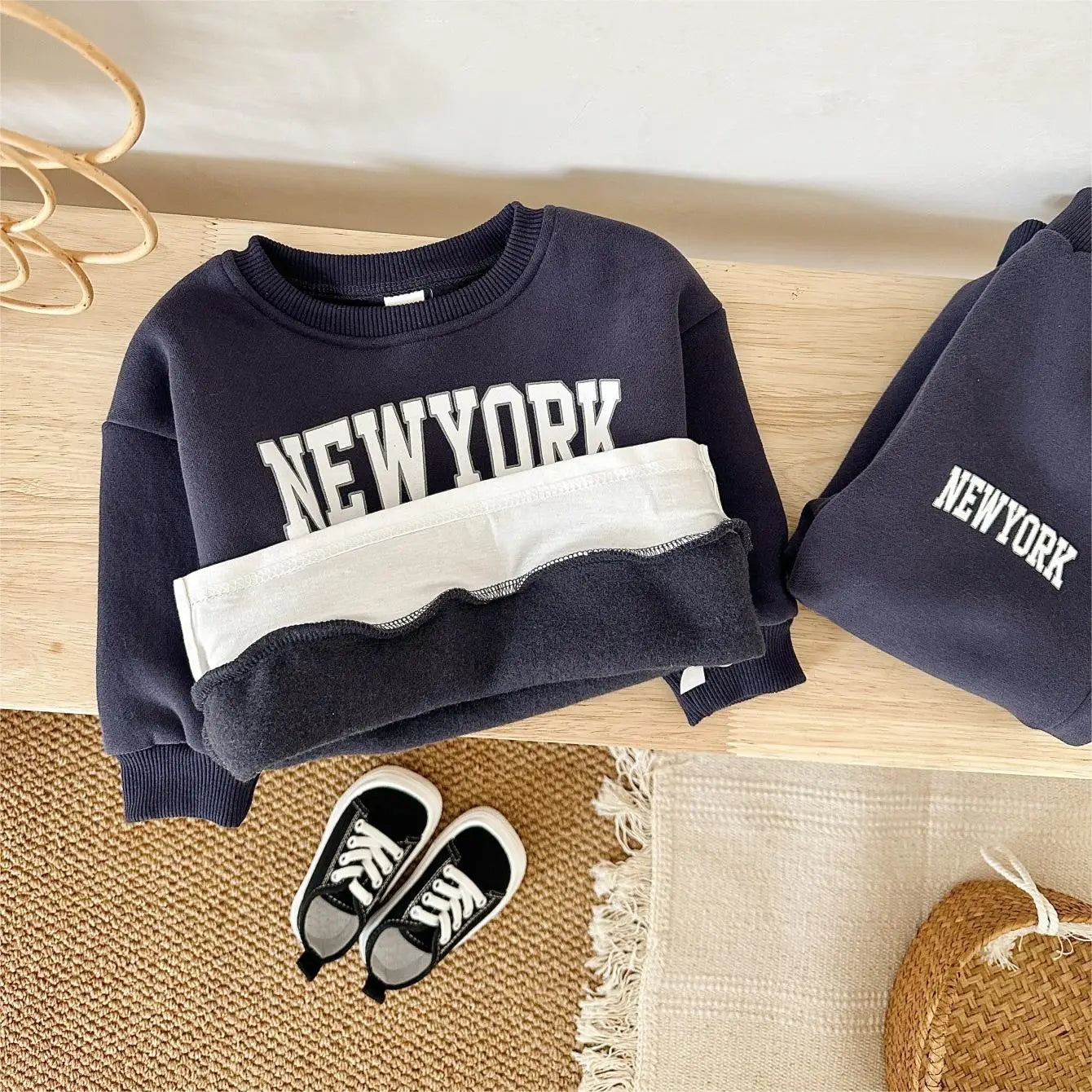 Winter Thickened Newborn Boy Girl 2PCS Plush Letter Printing Casual Suits Outfits Set Children's Clothing