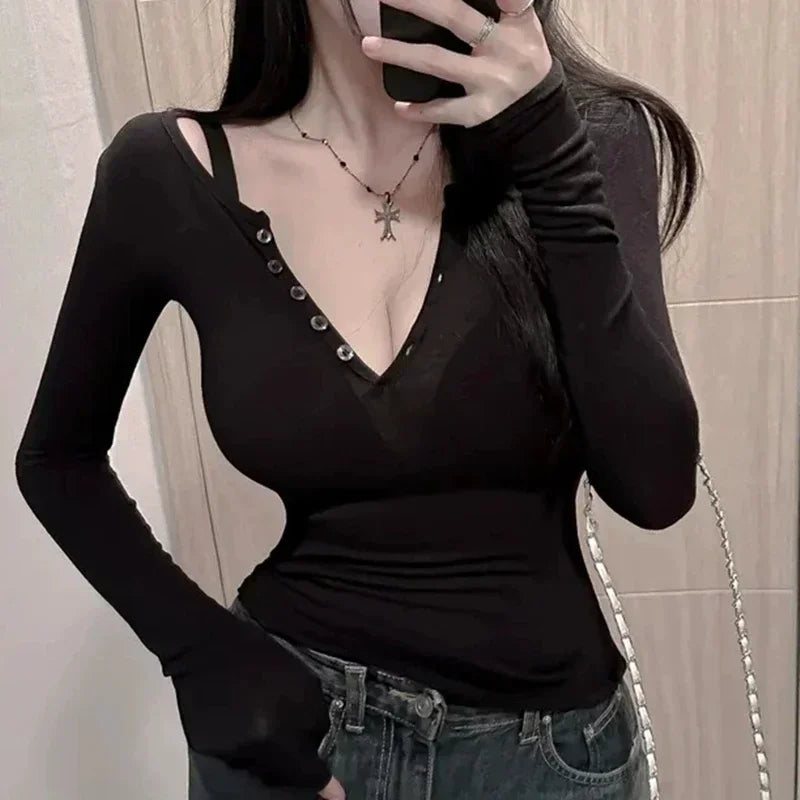 Sexy Tshirt Women T Shirt 2025 Slim Spring Summer T-Shirt Women Tops Korean Long Sleeve Vetement Femme Ropa Mujer Sexy Clothes