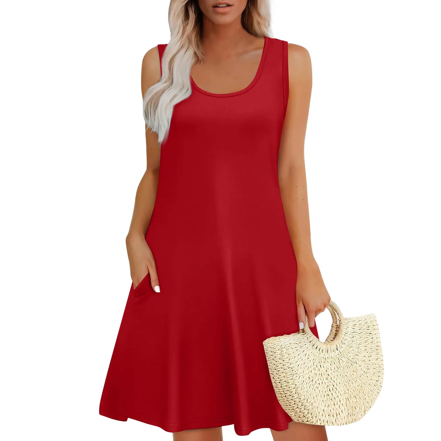 Womens Summer Dresses Loose U Neck Sleeveless Sundresses Dress With Pockets Elegant Women'S Dresses For Party Vestidos Mujer