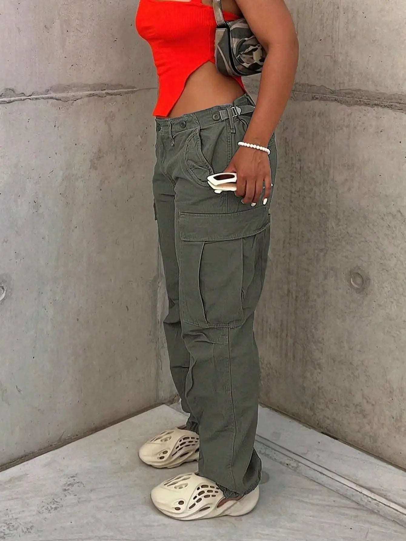 2025 New Women's Cargo Pants - Mid Rise Loose Stretch Wide Leg Y2k Streetwear, Warm Mountaineering/New Year Pants