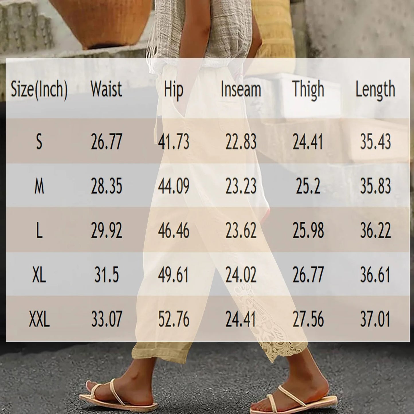 Women'S Casual Solid Color Lace Splicing Design High Waist Drawstring Pocket Nine Minute Pants Pantalones De Mujer Cargo Pants