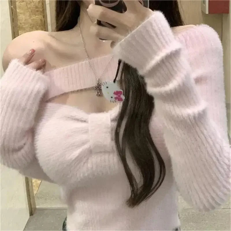 2025 Spring Elegant Pullover Women Casual Solid Korean Style Long Sleeve Knitted Sweater Sweet Soft Sweater Female Y2K Crop Tops