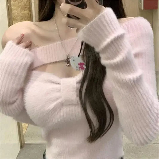 2025 Spring Elegant Pullover Women Casual Solid Korean Style Long Sleeve Knitted Sweater Sweet Soft Sweater Female Y2K Crop Tops