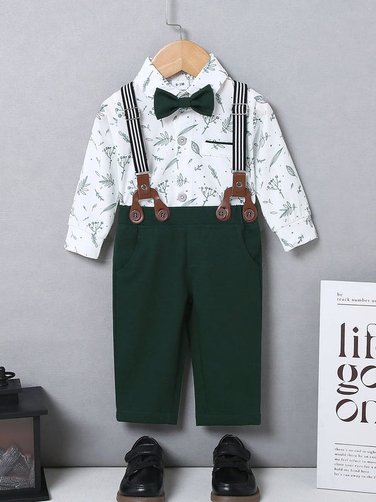 Baby Boy Clothes Infant Tuxedo Long Sleeve Gentleman Outfits + Suspender Pants + Bowtie + Beret Hat Baby Boy Suit Set
