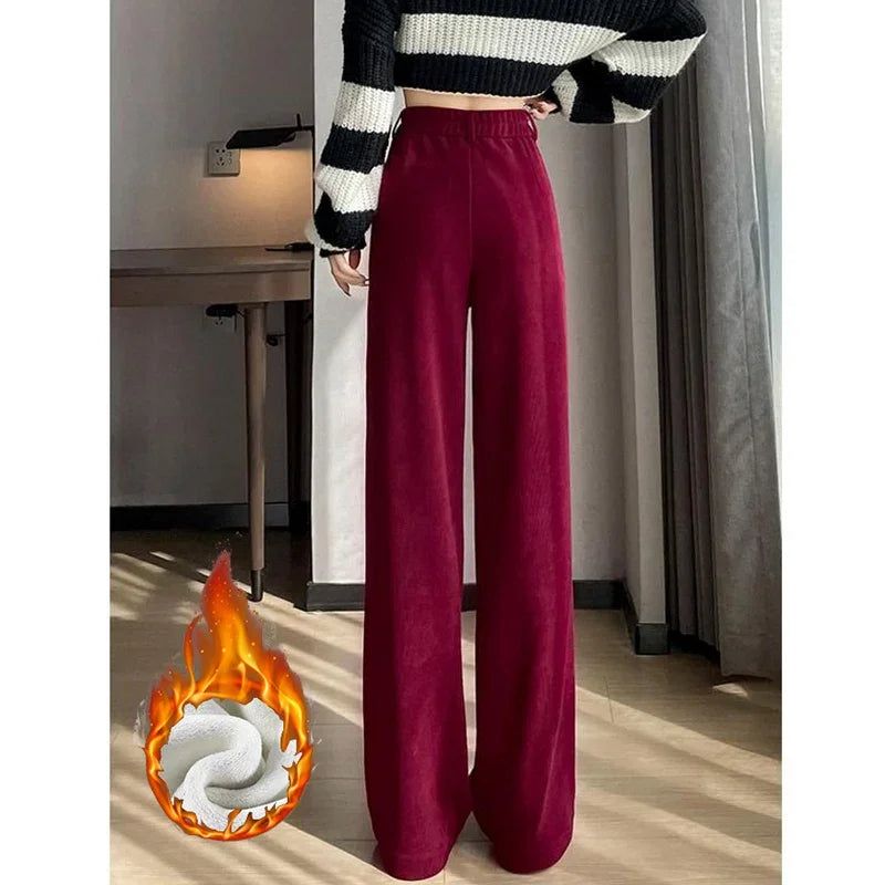 Winter Hot Sale Lady High Waist Thermal Pants Female Plush Straight Leg Trousers Girls Snow Warm Fleece Casual Daily Pants