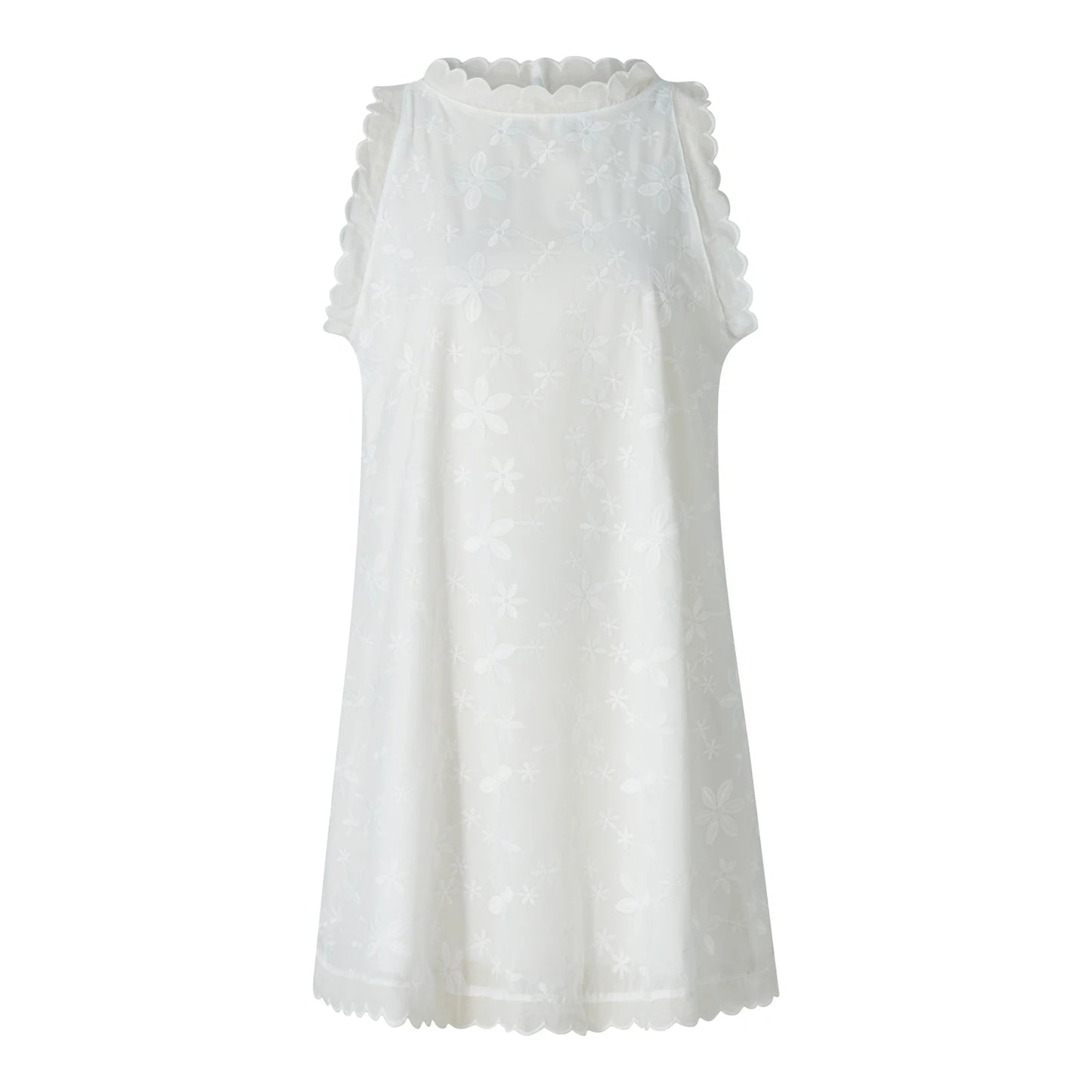 Women Summer Casual Short Dress Flower Lace Crew Neck Sleeveless Sweet Dress Fashion Mini Dress