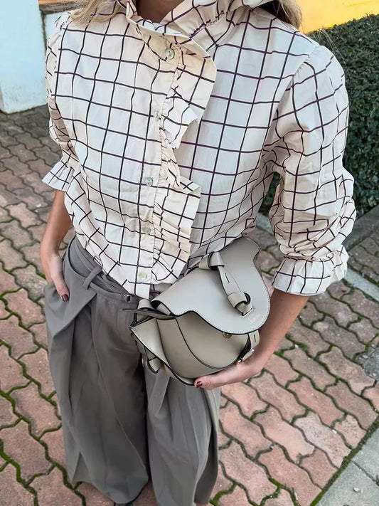 Ruffles Women Sweet Shirts 2025 Fashion Ladies Casual Purple Striped Blouses for Party Female Chic Tops Girls Cute Clothes