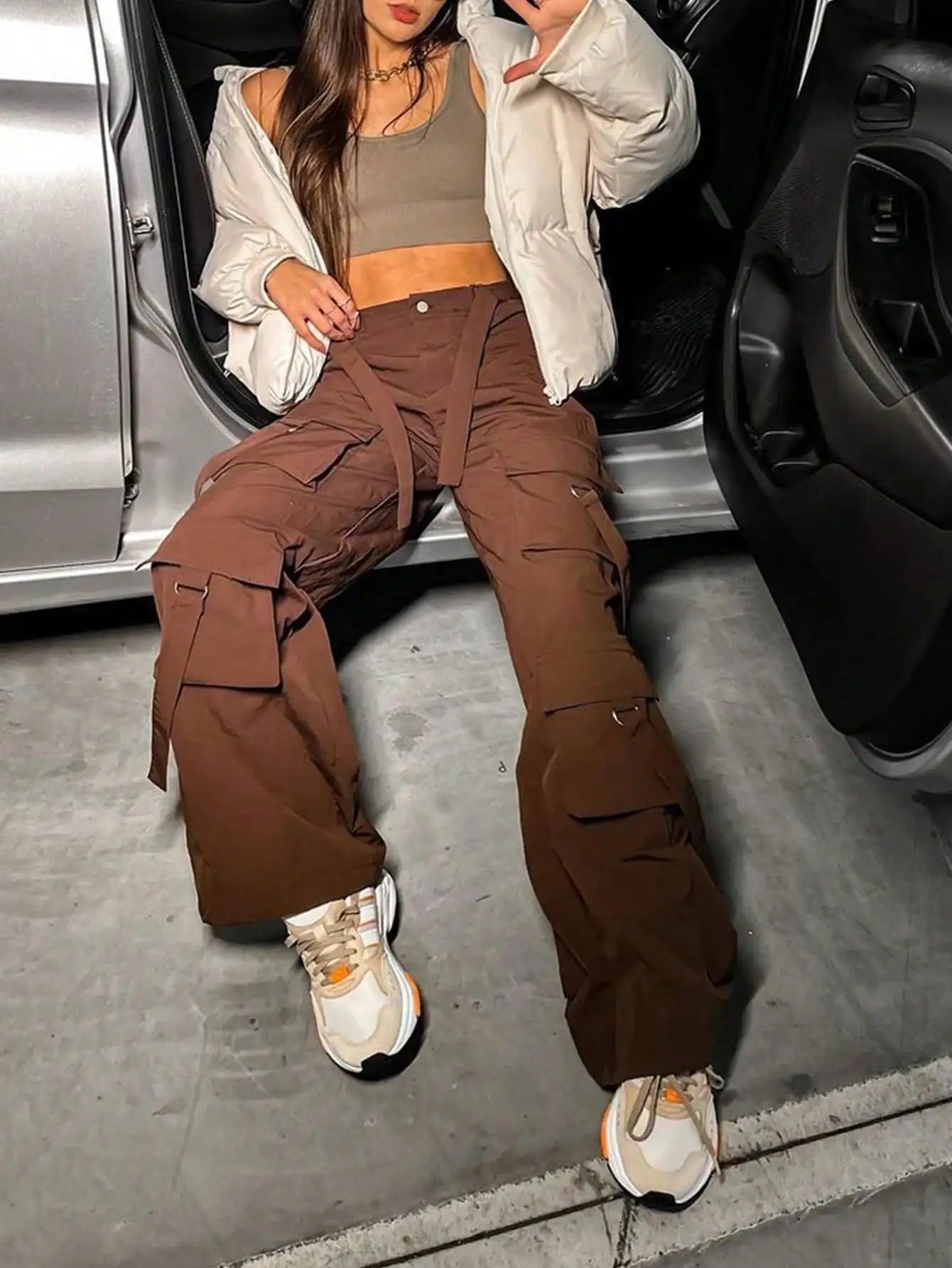 2025 Newest Women's High Waist Cargo Pants Travel Y2K Street Loose Stretch Pants with 6 Pockets New Year Warmth and Warmth