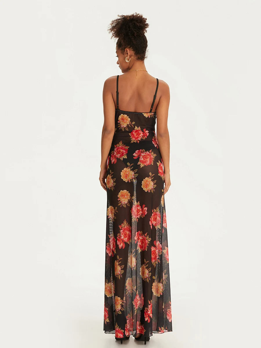 Women Floral Sleeveless Dress Summer Spaghetti Strap Backless Party Dress for Cocktail Beach Streetwear