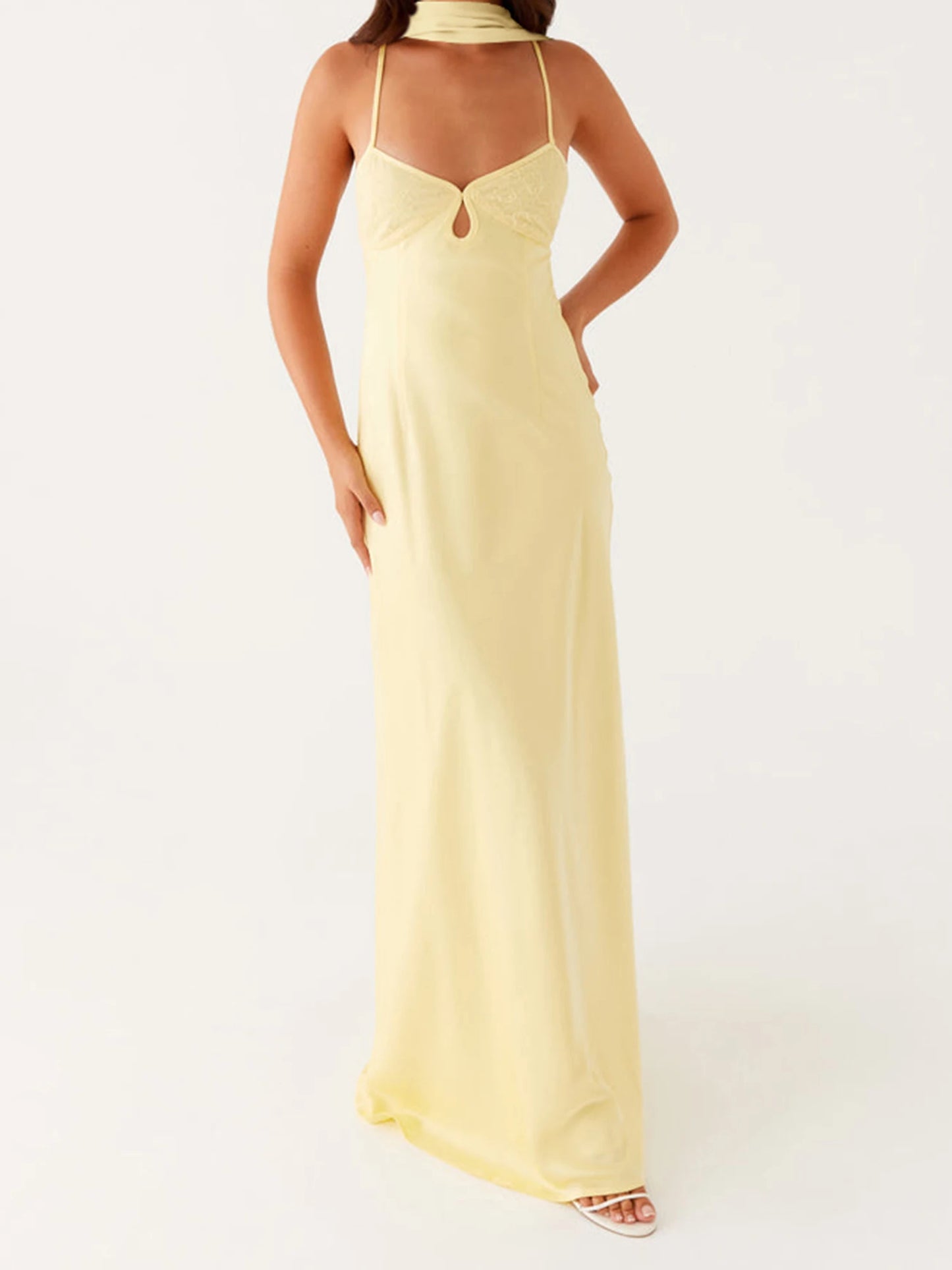 Elegant Maxi Dress with Adjustable Spaghetti Straps and Flowy Silhouette for Women s Summer Fashion Style