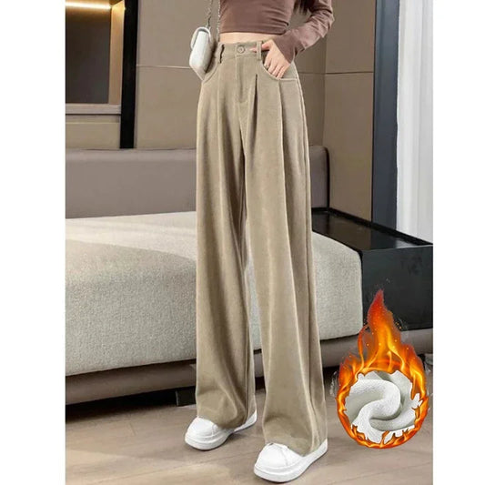 Winter Hot Sale Lady High Waist Thermal Pants Female Plush Straight Leg Trousers Girls Snow Warm Fleece Casual Daily Pants