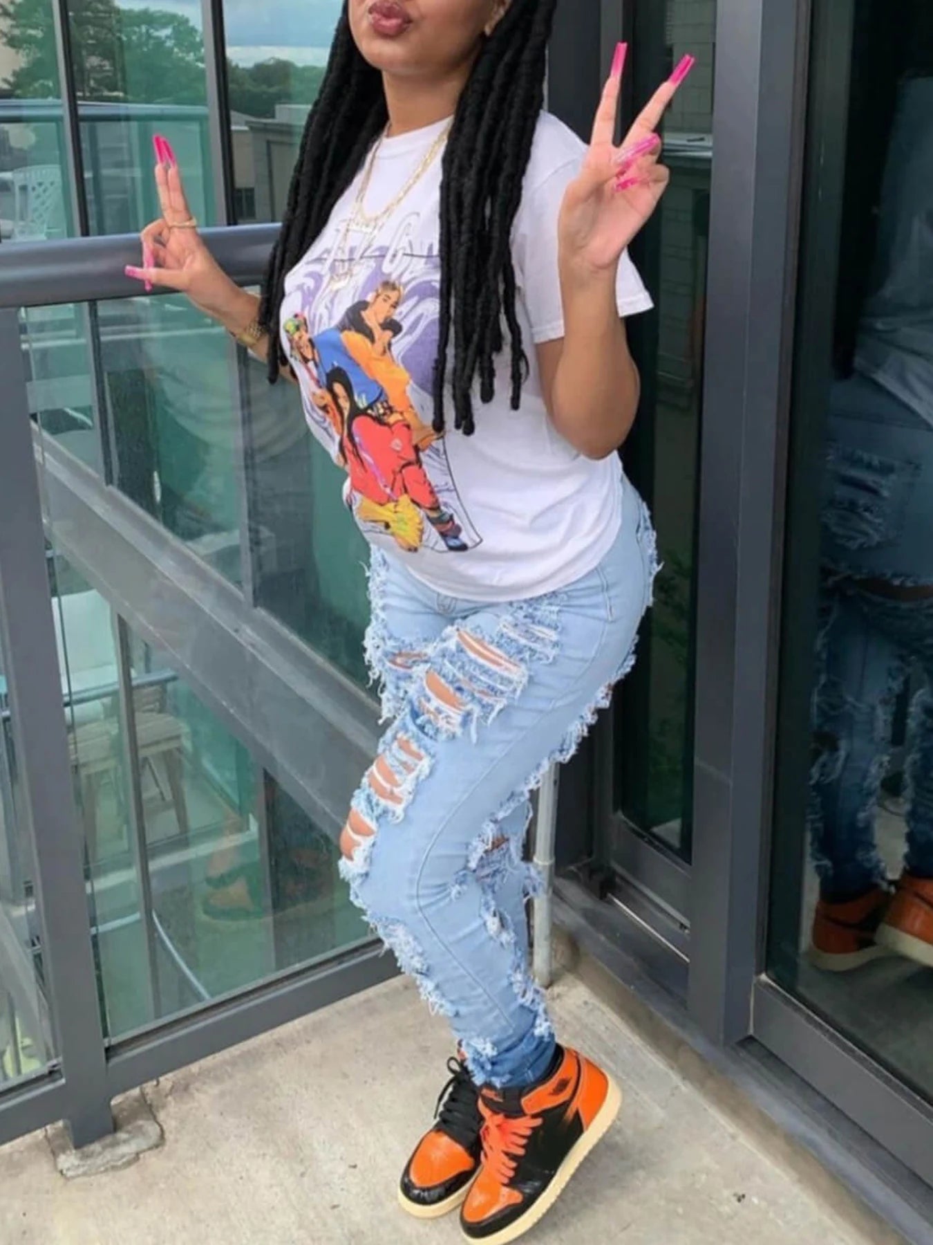 Women's High Waisted Elastic Ripped Washed Slim Fit Jeans, Street Style, Slanted Pockets, High-Quality Fabric, Suitable for Dail