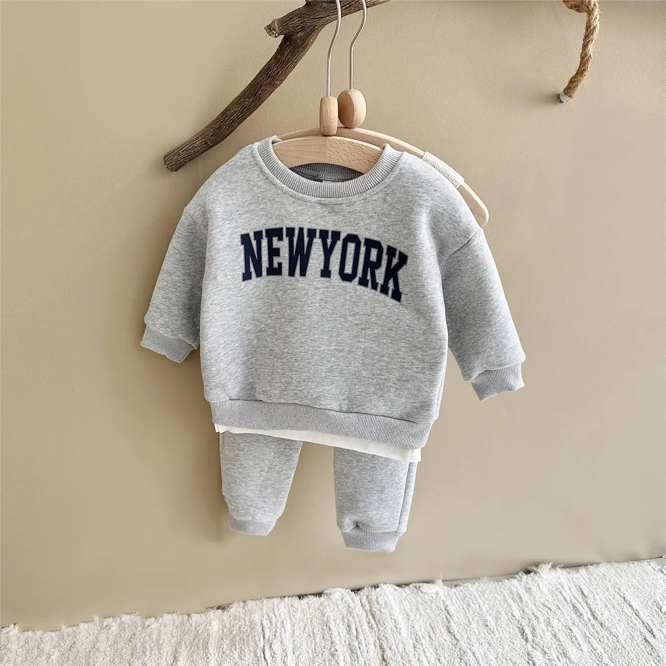 Winter Thickened Newborn Boy Girl 2PCS Plush Letter Printing Casual Suits Outfits Set Children's Clothing