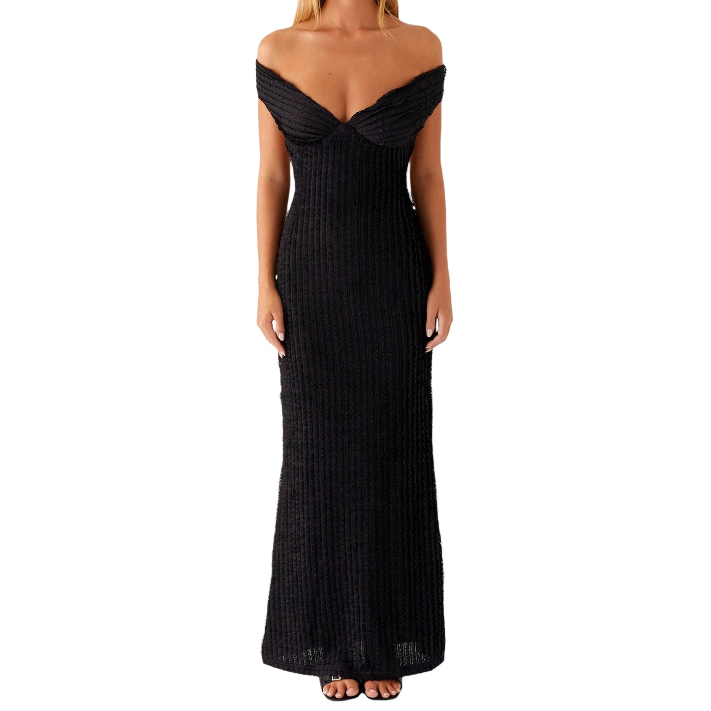Elegant V-Neck Sleeveless Maxi Dress with Ruched Waistband and Flowy Skirt for Women s Evening Party Wear