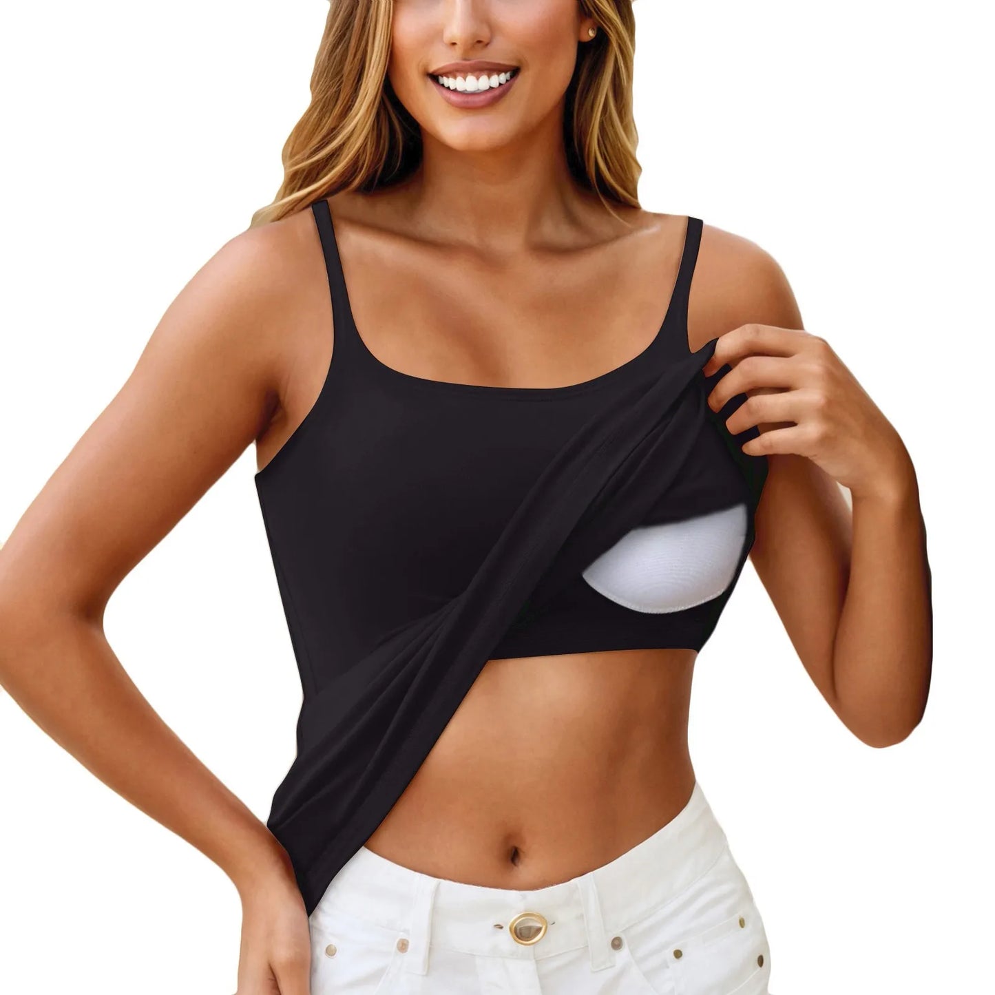 New Padded Bra Tank Top Women Modal Spaghetti Solid Cami Top Vest Female Adjustable Camisole With Built In Bra Fitness Clothing