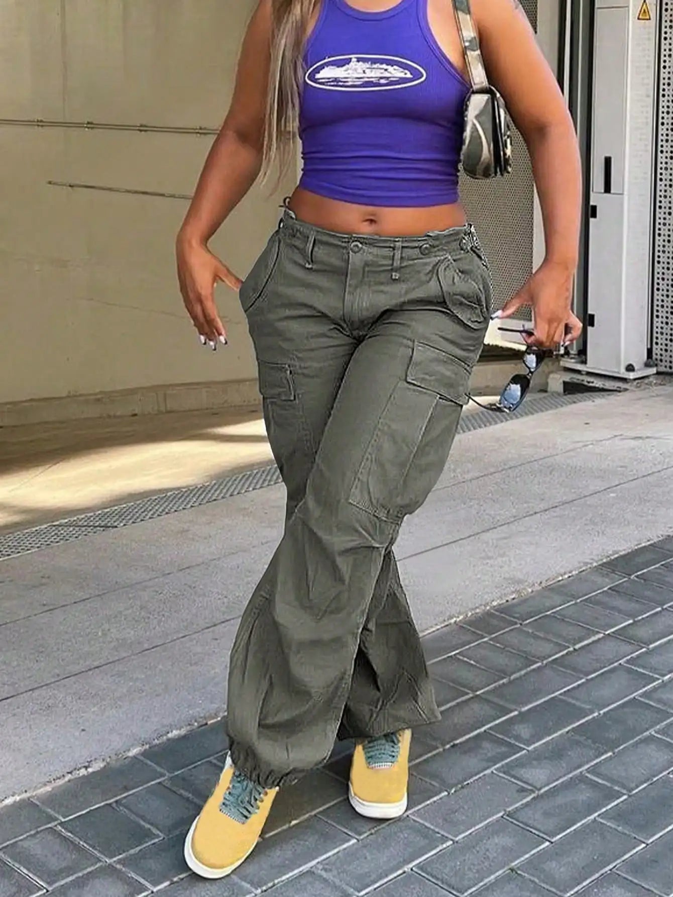 2025 New Women's Cargo Pants - Mid Rise Loose Stretch Wide Leg Y2k Streetwear, Warm Mountaineering/New Year Pants